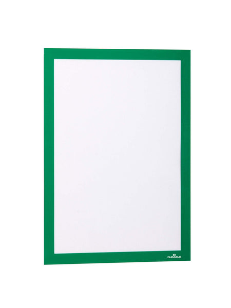 Durable DURAFRAME Self-Adhesive Sign & Document Holder with Magnetic Frame A4 Green (Pack 2) - 487205