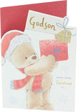Teddy Bear with Present Design Godson Christmas Card