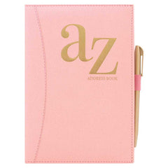 A5 Pink Hardback A–Z Address Book with Pen