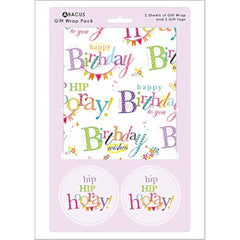Happy Birthday Text Wrapping Paper 2 Sheets & 2 Tags