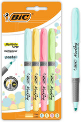 Bic Grip Highlighter Pen Chisel Tip 1.5-3.3mm Line Assorted 4 Pastel Colours