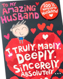 UK Greetings Valentine's Day Card for Husband - Funny 100% Handsome Badge Design