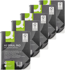 Q-Connect Ruled Margin Spiral Soft Cover Notebook 160 Pages A5 (Pack of 5)