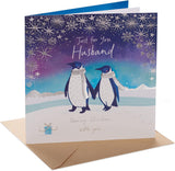 Christmas Card for Husband – Adorable Penguins Design – Romantic Festive Greeting Card for Him