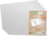 A4 Recycled Clear Press Stud Popper Wallets – 50% Recycled Plastic Folders – Pack of 5