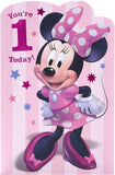 Disney 1st Birthday Card For Her/Girl With Envelope - Pink Design With Minnie Mouse
