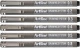 Artline 0.1mm/ 0.2mm/ 0.3mm/ 0.4mm/ 0.5mm/ 0.8mm Drawing System - Black