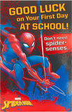 Marvel Spiderman Good Luck at First Day School Card