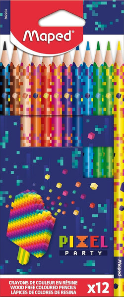 Pixel Party Coloured Pencils – 12 Pack | Bright Colouring Set for Kids & Creative Projects