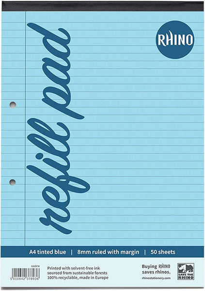 Rhino Blue Paper Refill Pad 8mm Lines + Margin A4 50 Leaf 100 pages