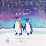 Christmas Card for Husband – Adorable Penguins Design – Romantic Festive Greeting Card for Him