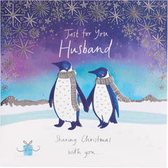 Christmas Card for Husband – Adorable Penguins Design – Romantic Festive Greeting Card for Him