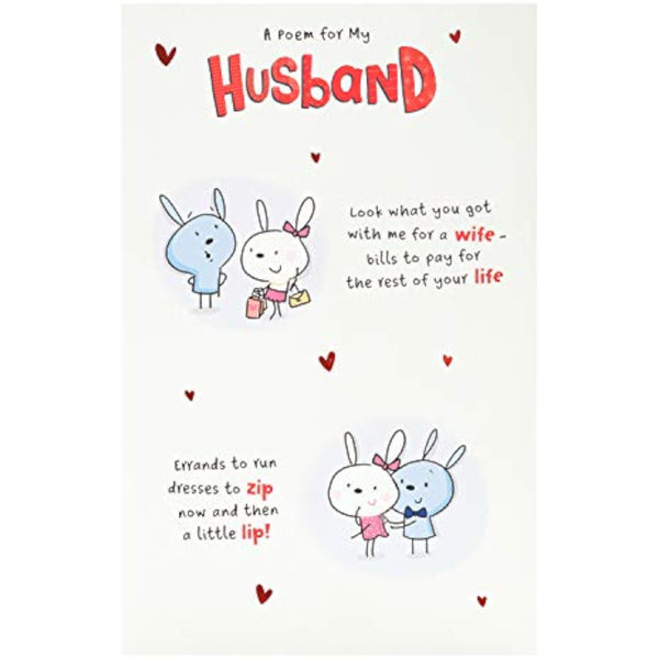 Bunny Husband Card with Poem Valentine's Day Card