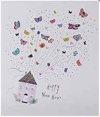 Paperlink New Home Greetings Card - Artistic House with Floating Butterflies - Foil Finish - For Her