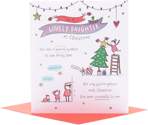 UK Greetings Christmas Card for Daughter - Heartfelt Doodle Design