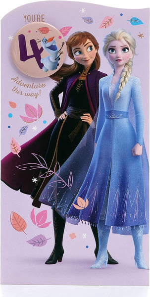 Disney 4th Birthday Card For Her/Girl With Envelope - Frozen Design With Elsa & Anna