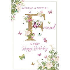 Nigel Quiney 'Special Friend' Female Birthday Card for Women/Girls - Butterflies & Flowers with Foil Details - Eco-Friendly & Recyclable