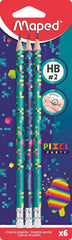 Pixel Party Graphite Pencils with Erasers – Pack of 6 | Fun HB Pencils for Kids & School