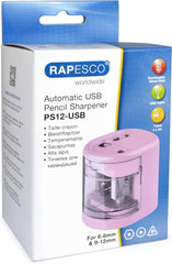 Rapesco 1446 PS12-USB Automatic/Electric Pencil Sharpener with USB or Battery (not Included) Charging, Candy Pink