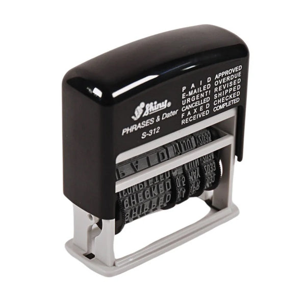12-in-1 Self Inking Date Stamp - Date Stamp Plus 12 Phrases - 3.8mm Character Height, Black