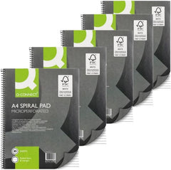 Q-Connect Spiral Notebooks A4 – Packs of 5, Ruled with Margin, 160 Pages
