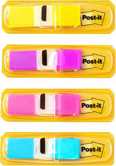 Post-it Index Small Flags, Pack of 4 Dispensers, 35 Flags per Dispenser,11.9 mm x 43.2 mm, Yellow, Purple, Pink, Blue Color - To Mark, Highlight or Color Code Important Information