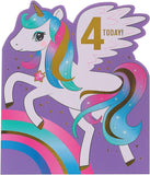 4 Year Old Girl Unicorn Birthday Card