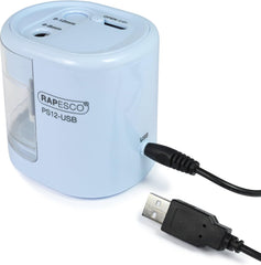 Rapesco 1447 PS12-USB Automatic/Electric Pencil Sharpener with USB or Battery (not Included) Charging, Power Blue