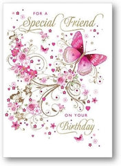 Nigel Quiney Special Friend Female Birthday Card - Pink Butterfly and Flowers