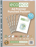 A4 Multi-Punched Pockets – 100% Recycled, 90 Microns – Pack of 100 Eco-Friendly & Durable Sleeves