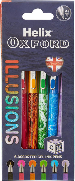 Helix Oxford Illusions Gel Pens - Assorted Colours Pack of 6 | Smooth Colour Ink for Writing & Drawing