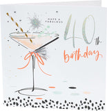 Luxury Foiled Silver Glittered Finish 40th Birthday Card Cocktail