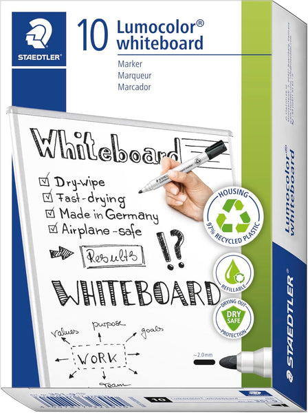 Lumocolor 351 Whiteboard Markers – Bullet Tip Black (Pack of 10)