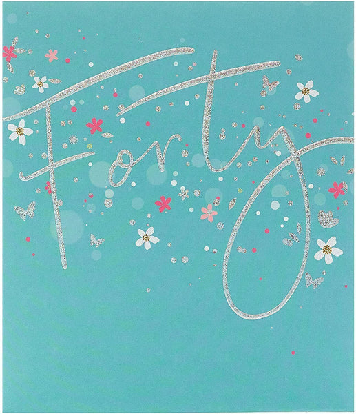 40th Birthday Card Silver Foil Lettering