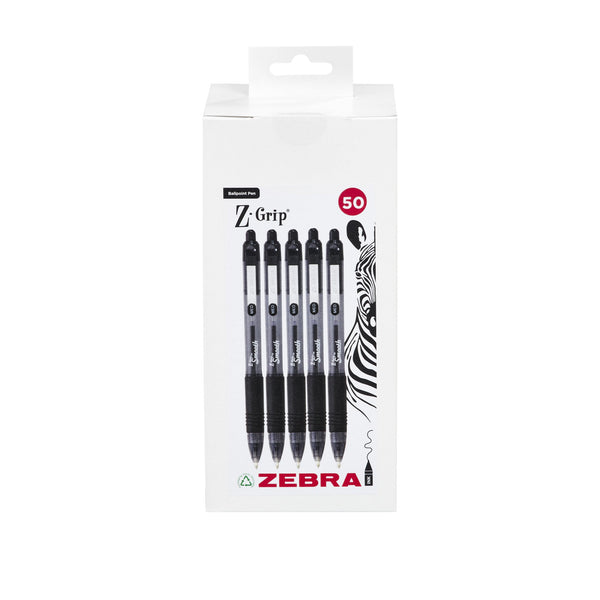 Zebra Z-Grip Smooth Ballpoint Pens – Black Ink, 1.0mm Tip, Pack of 50