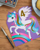 4 Year Old Girl Unicorn Birthday Card