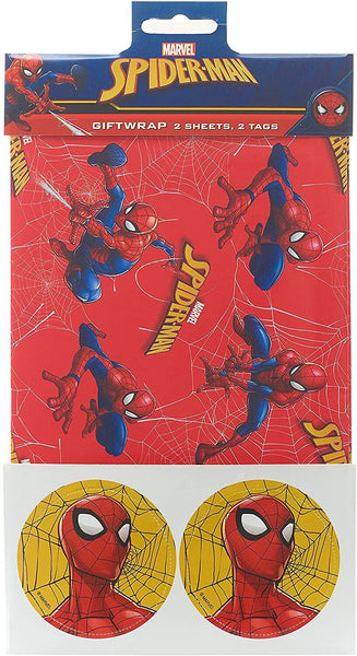 Marvel Spiderman Wrapping Paper 2 Sheets & 2 Tags