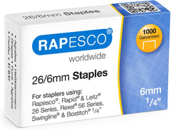 Rapesco 26/6mm Galvanised Staples – Pack of 1000 for Standard Staplers