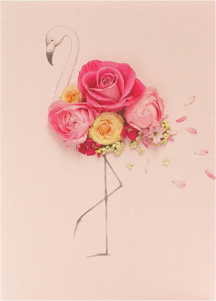 Pink Floral Flamingo Birthday Card