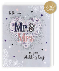 Mr & Mrs Text on Heart Wedding Card