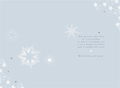 Stylish Star Birthday Card for Son – Gold & Silver Metallic Design