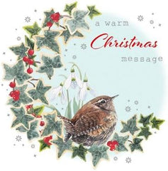 Nigel Quiney General Christmas Card - Wren, Snowdrops and Ivy Wreath with Foil Details - Eco-Friendly and Recyclable