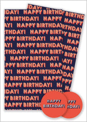 Happy Birthday Wrapping Paper 2 Sheets & 2 Tags