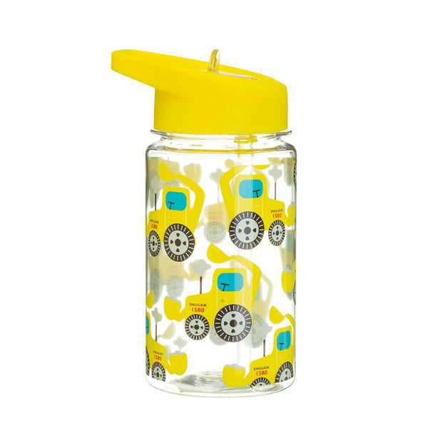 Sass & Belle Digger Bottle � 400ml Yellow BPA-Free Reusable with Foldable Straw Lid � Fun Construction Truck Design, kids water bottle for Boys or Girls, Dishwasher Safe, good for School & Travel
