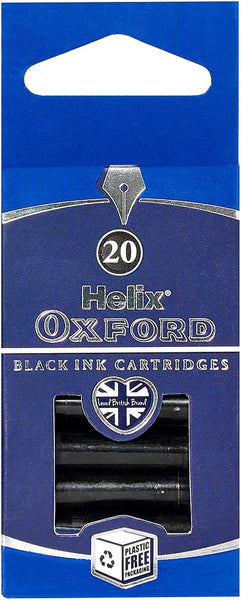 Oxford Helix Black Ink Cartridges - Pack of 20 | Refill for Fountain Pens