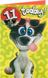 Cartoon Dog Design with Badge 11th Birthday Card
