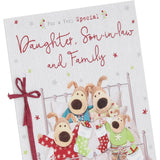 Boofles with Stockings Daughter, Son In Law and Family Christmas Card