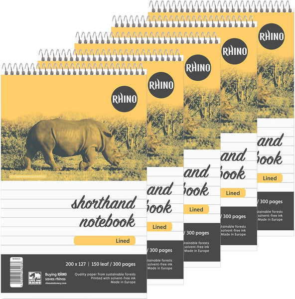 Rhino 200 x 127 Shorthand Notebook 300 Pages / 150 Leaf 8mm Lined (Pack of 5)