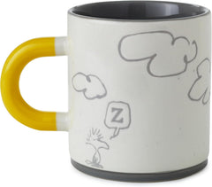 Snoopy & Woodstock Ceramic Mug – Grey with Yellow Handle, 440ml