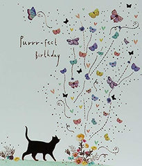 Beautiful Artistic Female Birthday Card From the Lemon Sorbet Range by Paperlink - Cat with Butterflies - Exquisite Foil Finish - Greeting Card For Her (PL-ELS036)